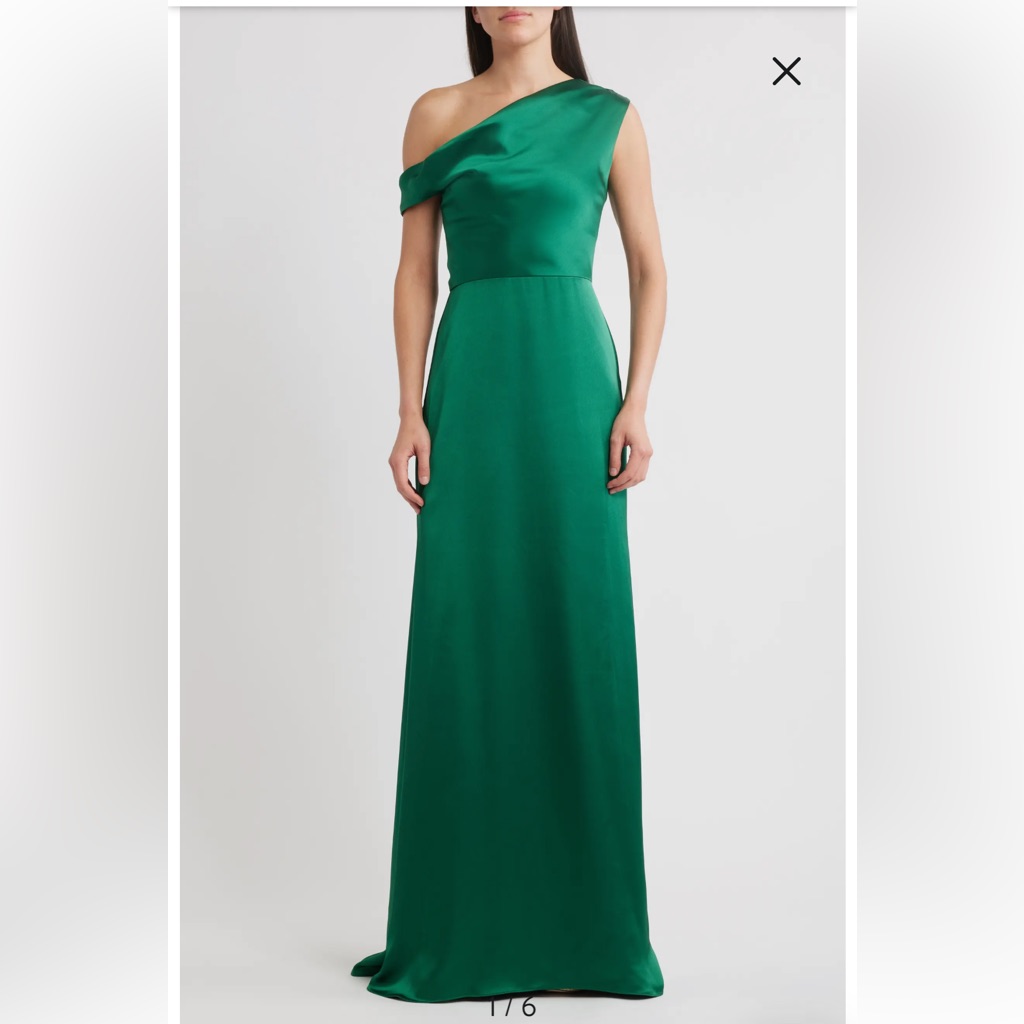 Amsale Off The Shoulder Satin, Bias Cut Gown Emerald, Sz 10, New